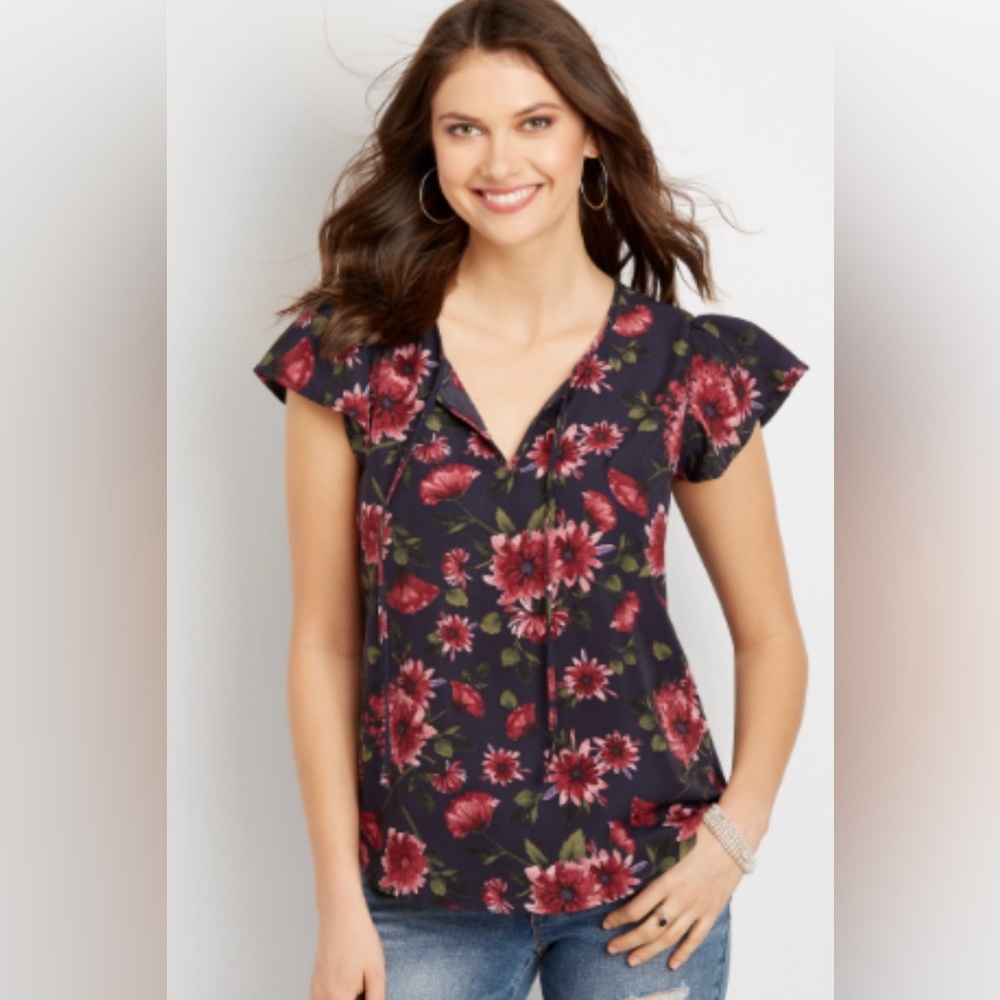 Maurices Floral Peasant Blouse Size L